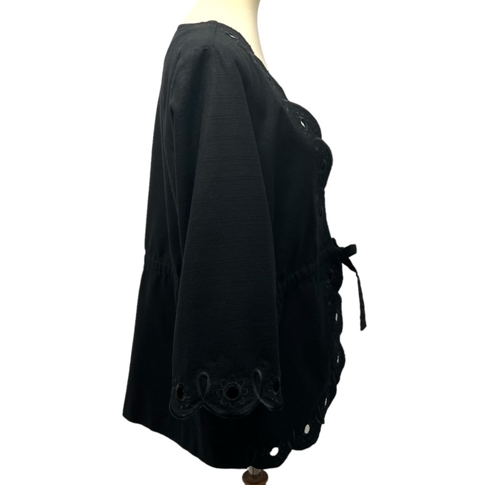Bob Mackie Art To Wear Black Cotton Floral Eyelet Tie Waist Jacket Womens Large - Picture 4 of 11